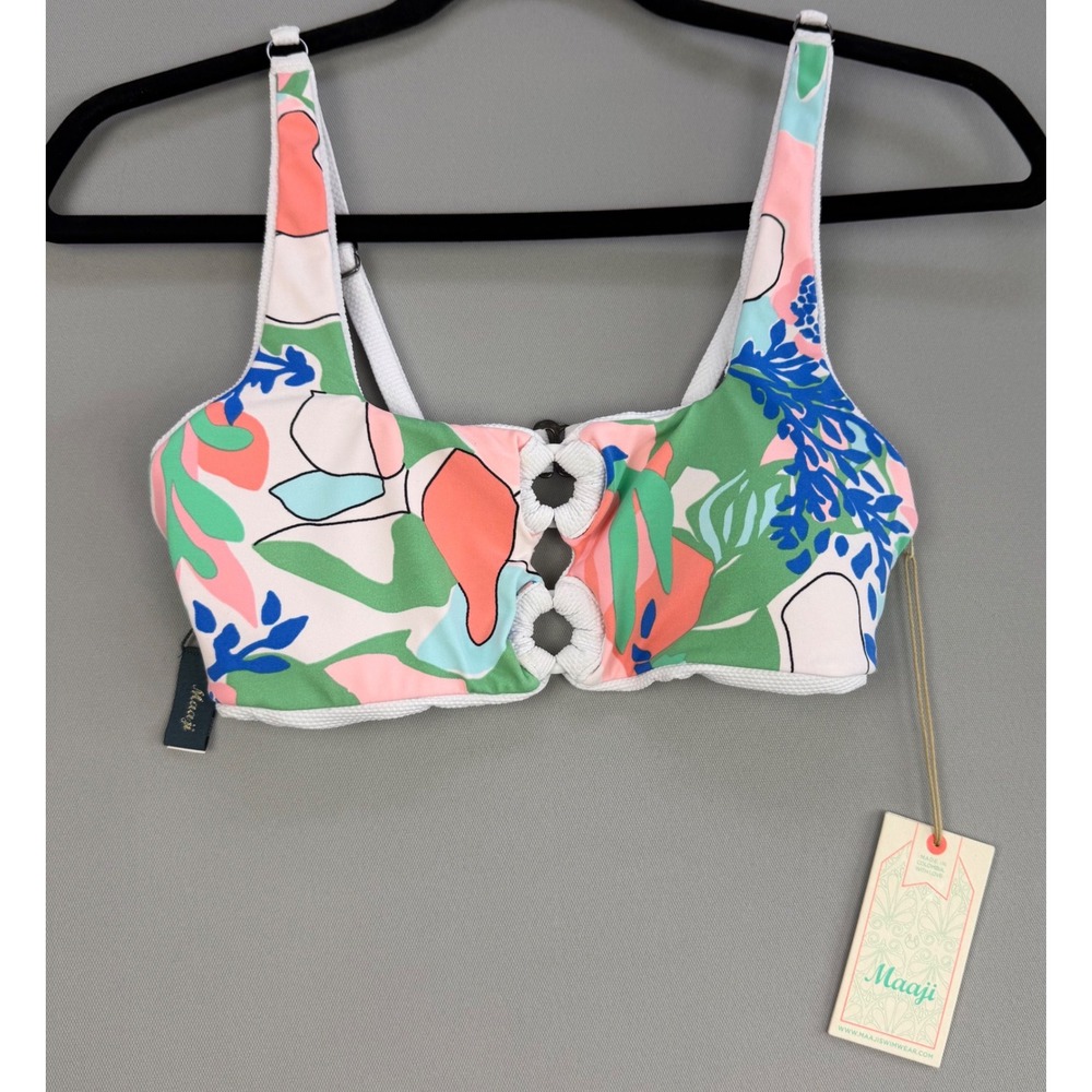 NWT Maaji Reversible Bikini Top Tropical and White Bralette Ring Front Size L